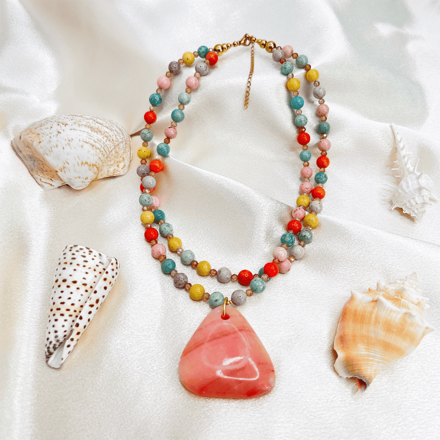 Souljewls “Energía Divina” Double Jade Necklace with Agate Cornelian