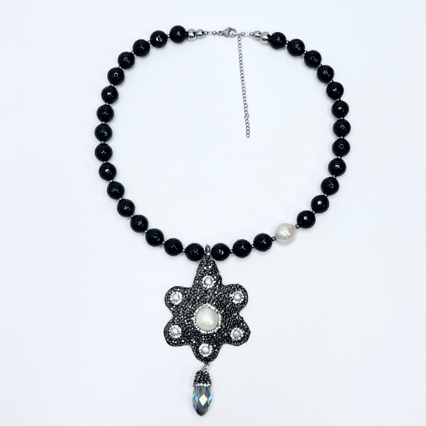 Souljewls – Nocturnal Grace Necklace | Onyx & Pearl Statement Charm