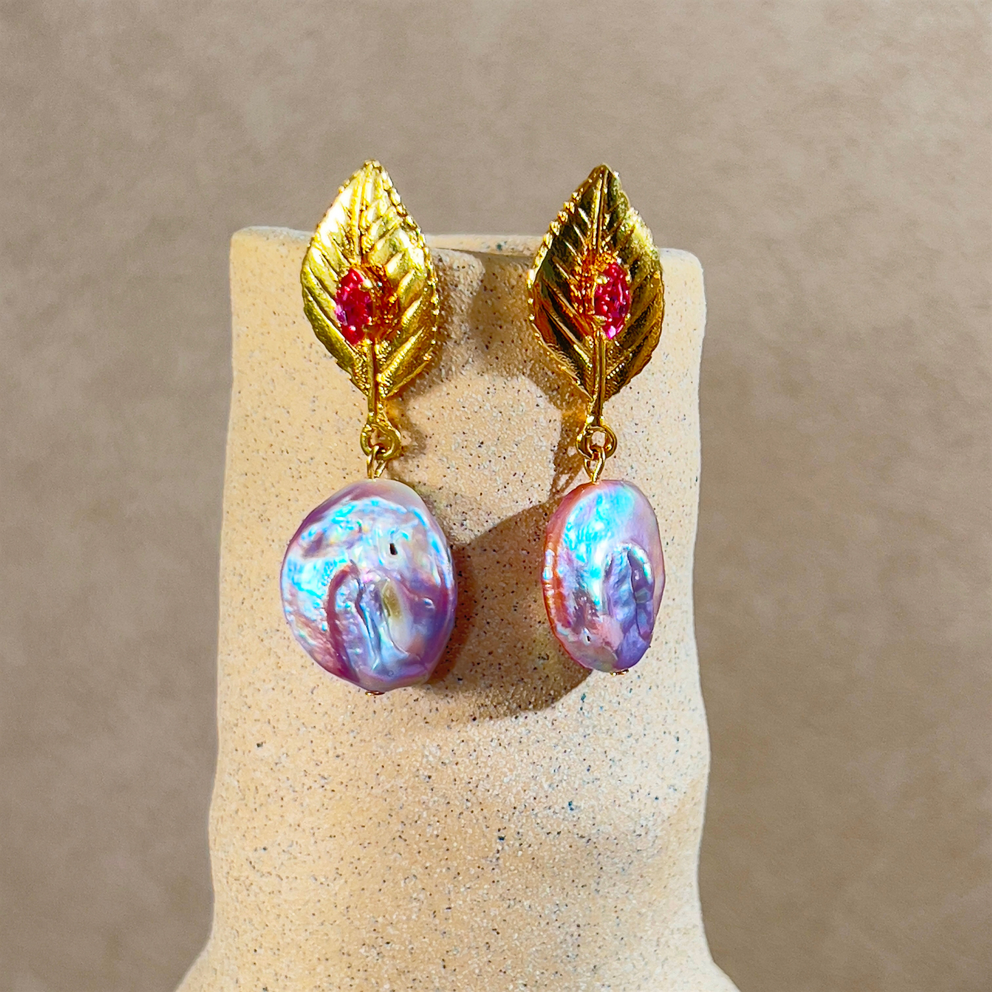 Souljewls “Radiant Bloom” Pearl & Crystal Leaf Earrings