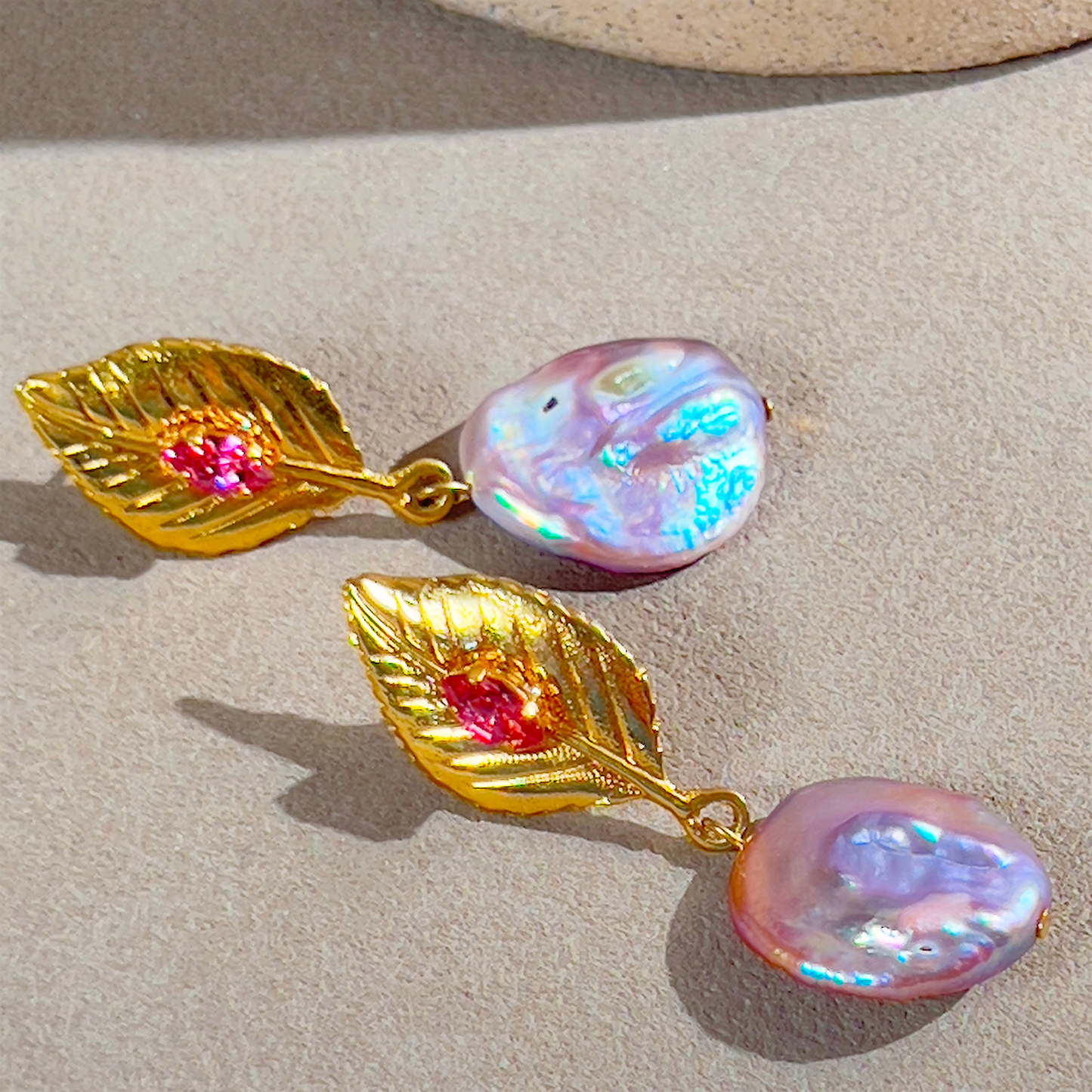 Souljewls “Radiant Bloom” Pearl & Crystal Leaf Earrings