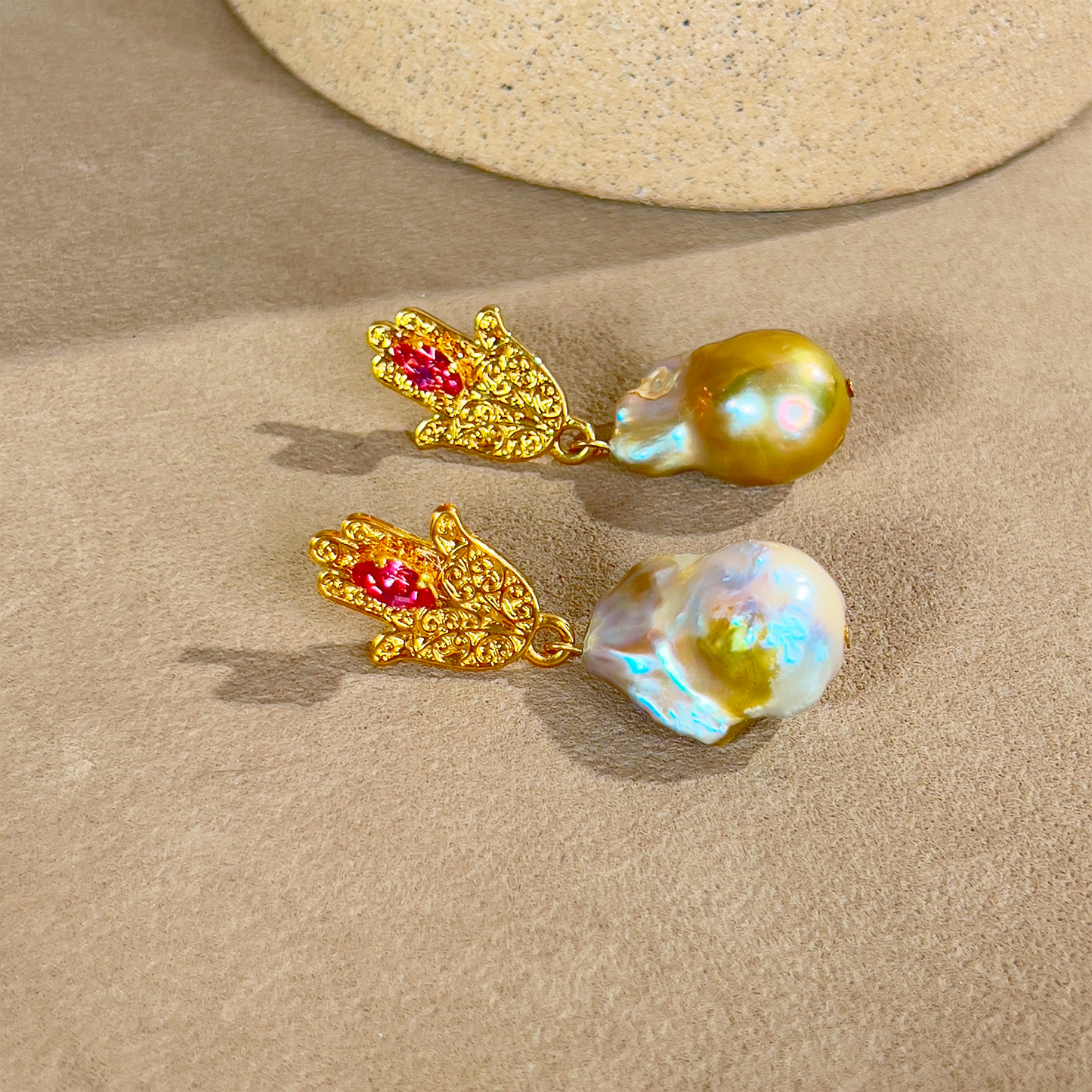 Souljewls “Sacred Shield” Pearl & Hamsa Earrings