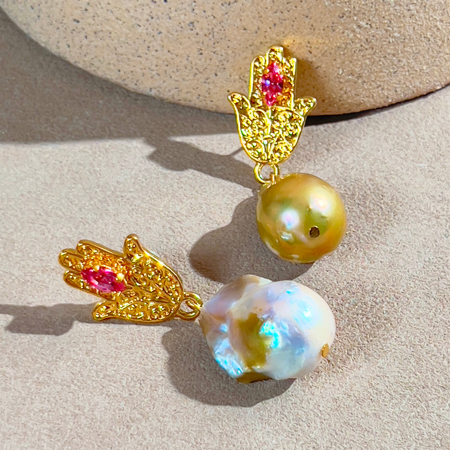 Souljewls “Sacred Shield” Pearl & Hamsa Earrings