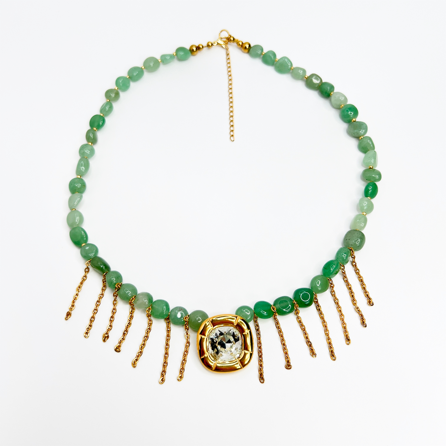 Souljewls Enchanted Aura Necklace – Green Aventurine, Draping Chains & Zirconia Charm