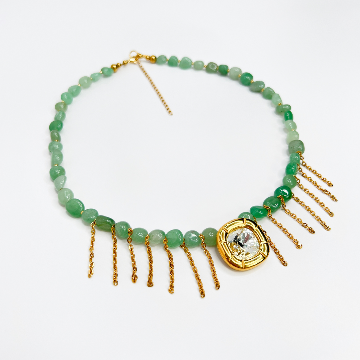 Souljewls Enchanted Aura Necklace – Green Aventurine, Draping Chains & Zirconia Charm