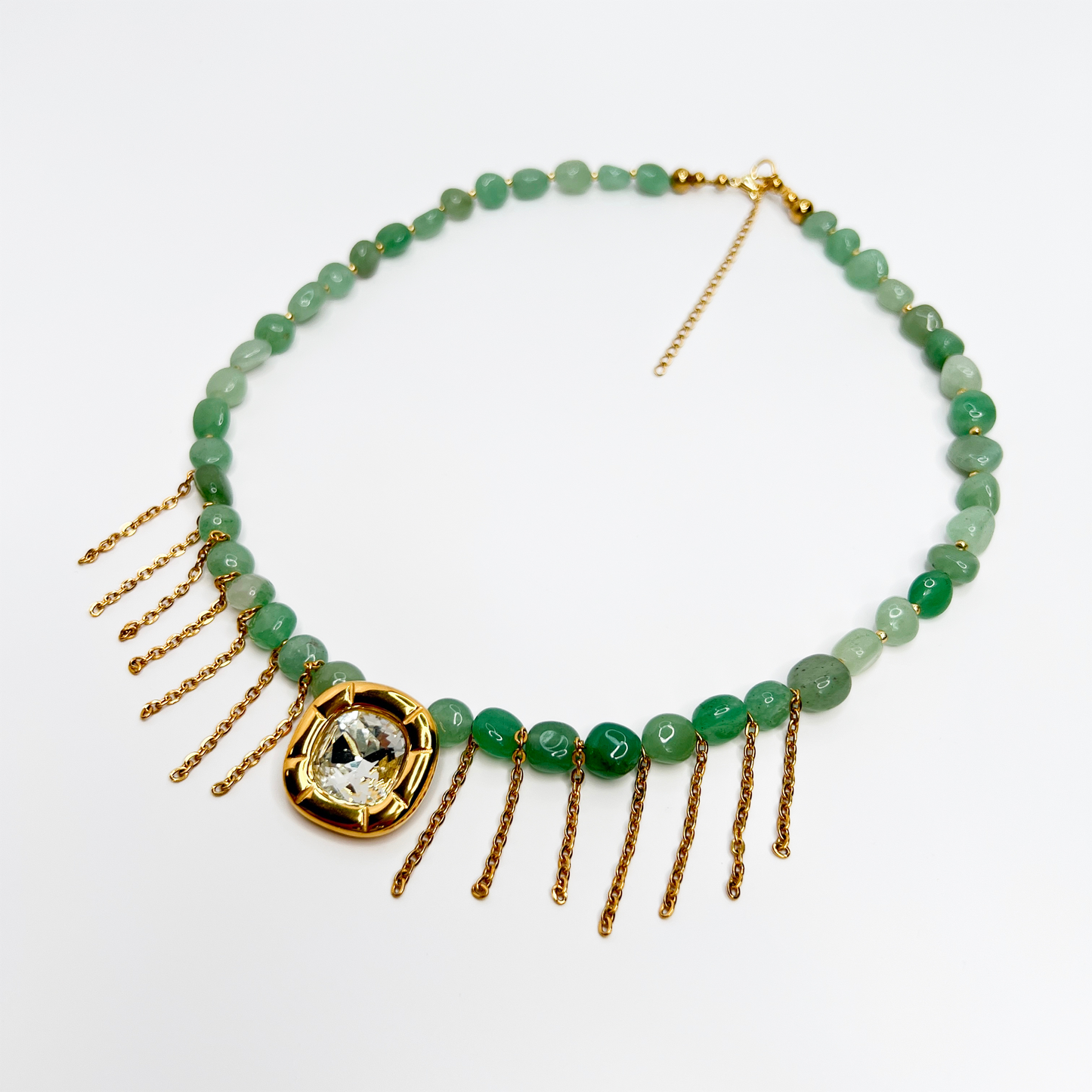 Souljewls Enchanted Aura Necklace – Green Aventurine, Draping Chains & Zirconia Charm