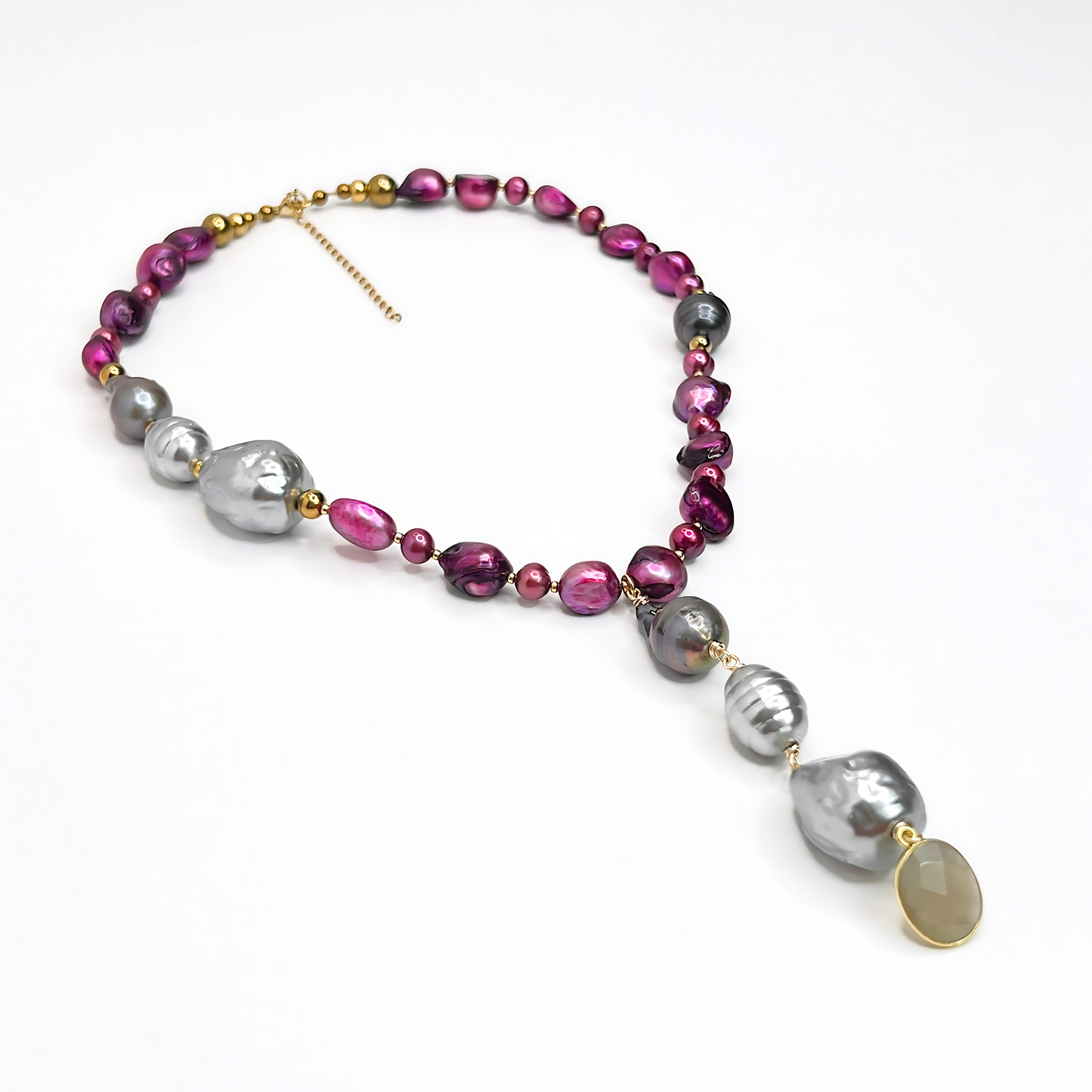 Souljewls Twilight Bloom Necklace – Magenta & Grey Mabe Shell Pearls