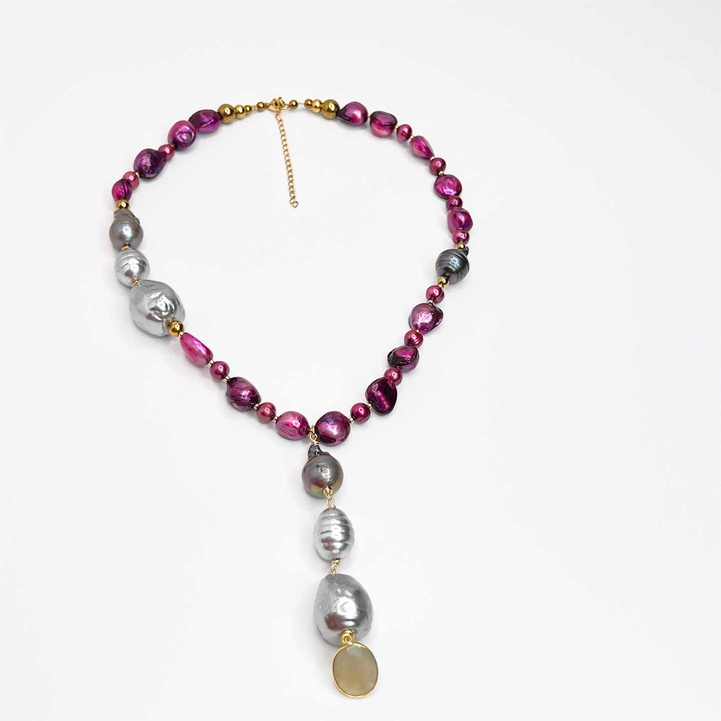 Souljewls Twilight Bloom Necklace – Magenta & Grey Mabe Shell Pearls