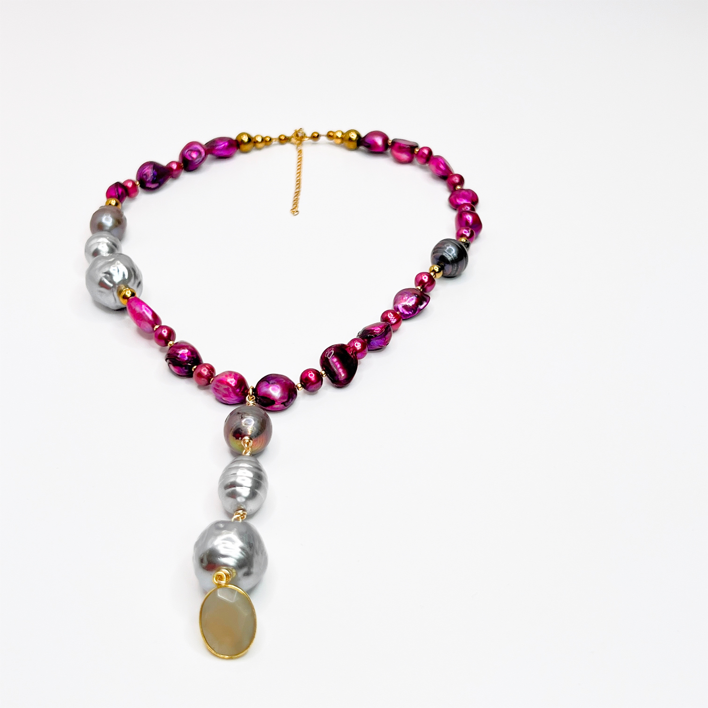 Souljewls Twilight Bloom Necklace – Magenta & Grey Mabe Shell Pearls