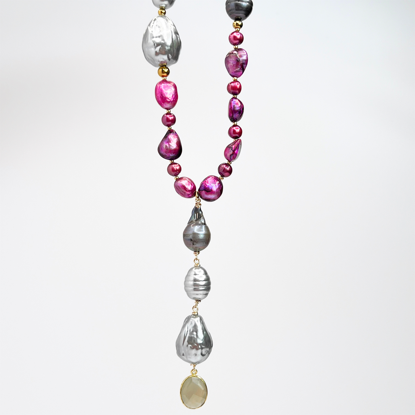 Souljewls Twilight Bloom Necklace – Magenta & Grey Mabe Shell Pearls