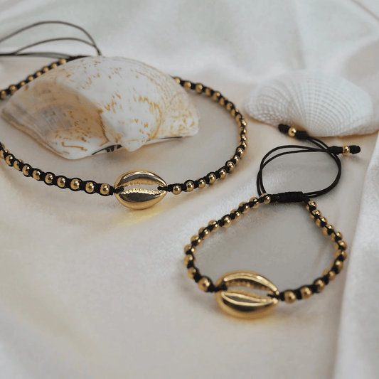 Souljewls “Mar de Acero” Set – Stainless Steel Bead Choker & Matching Seashell Bracelet