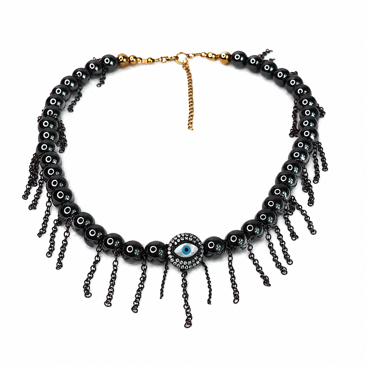 Evil Eye Hematite Fringe Statement Necklace