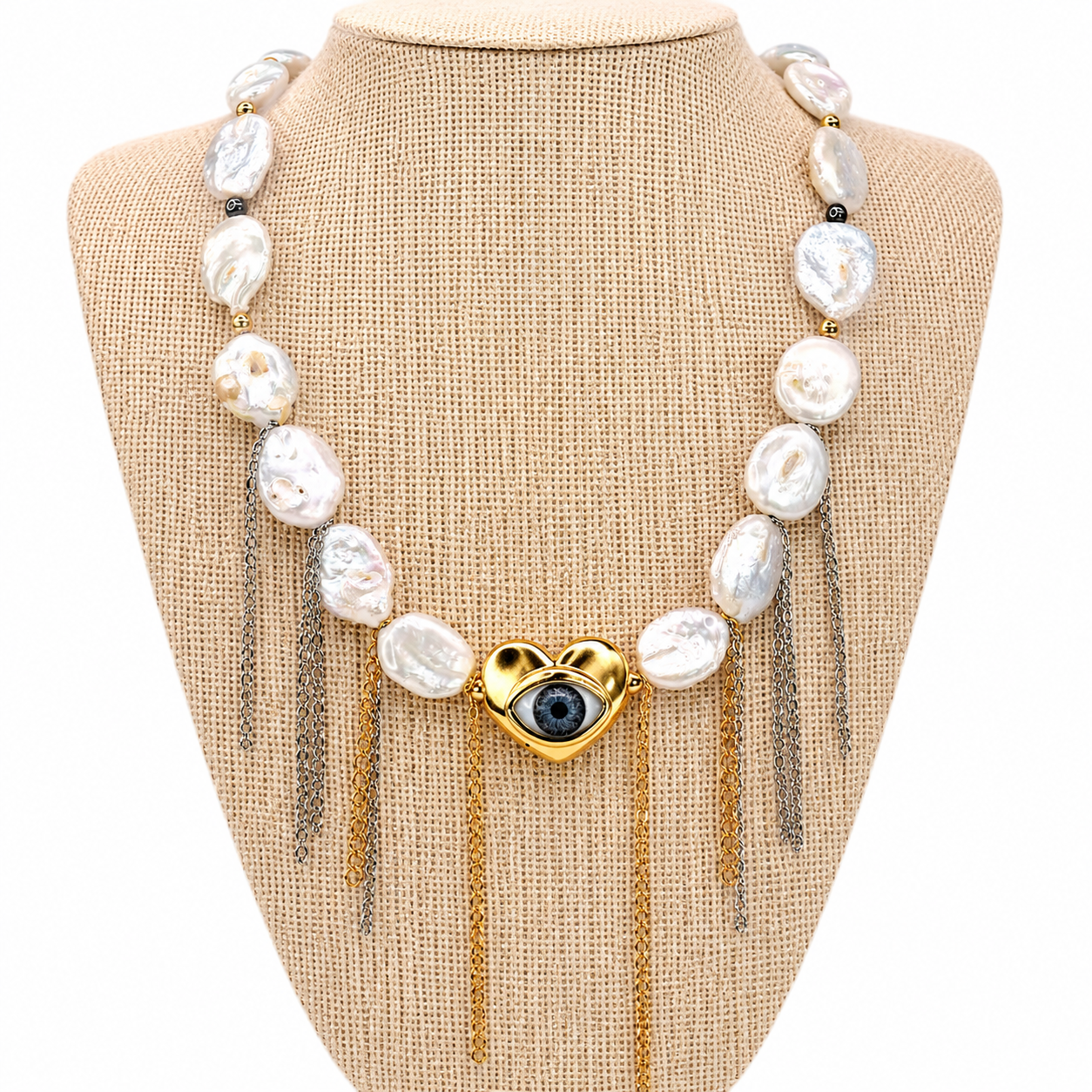 Sacred Heart Evil Eye Baroque Pearl Necklace