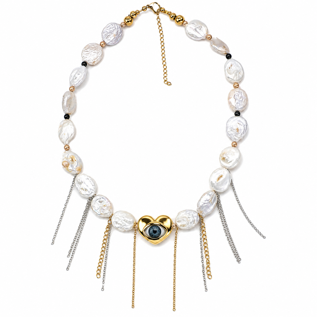 Sacred Heart Evil Eye Baroque Pearl Necklace
