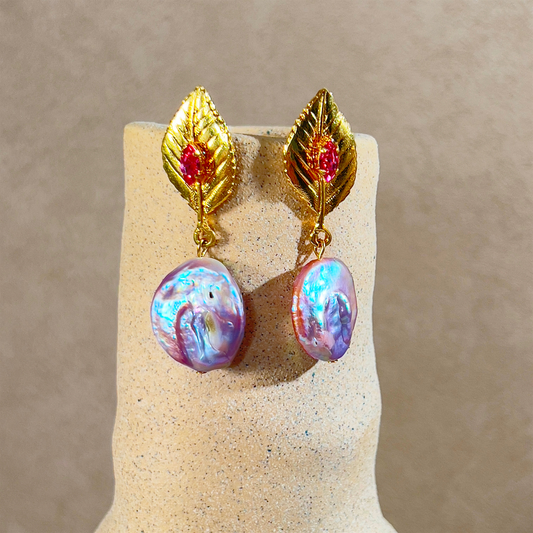 Souljewls “Radiant Bloom” Pearl & Crystal Leaf Earrings