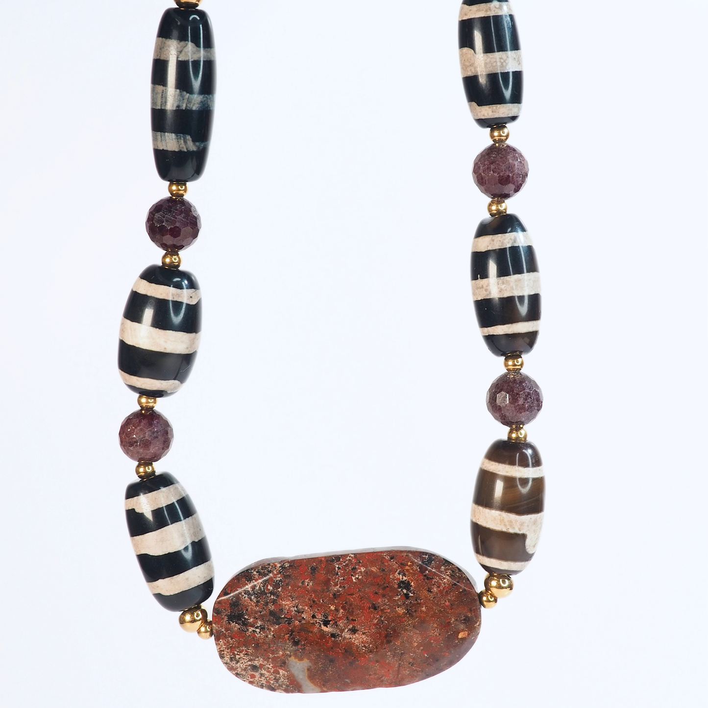 SoulJewls “Guerrera del Sol” Necklace — African Talizban, Jasper & Garnet Beads