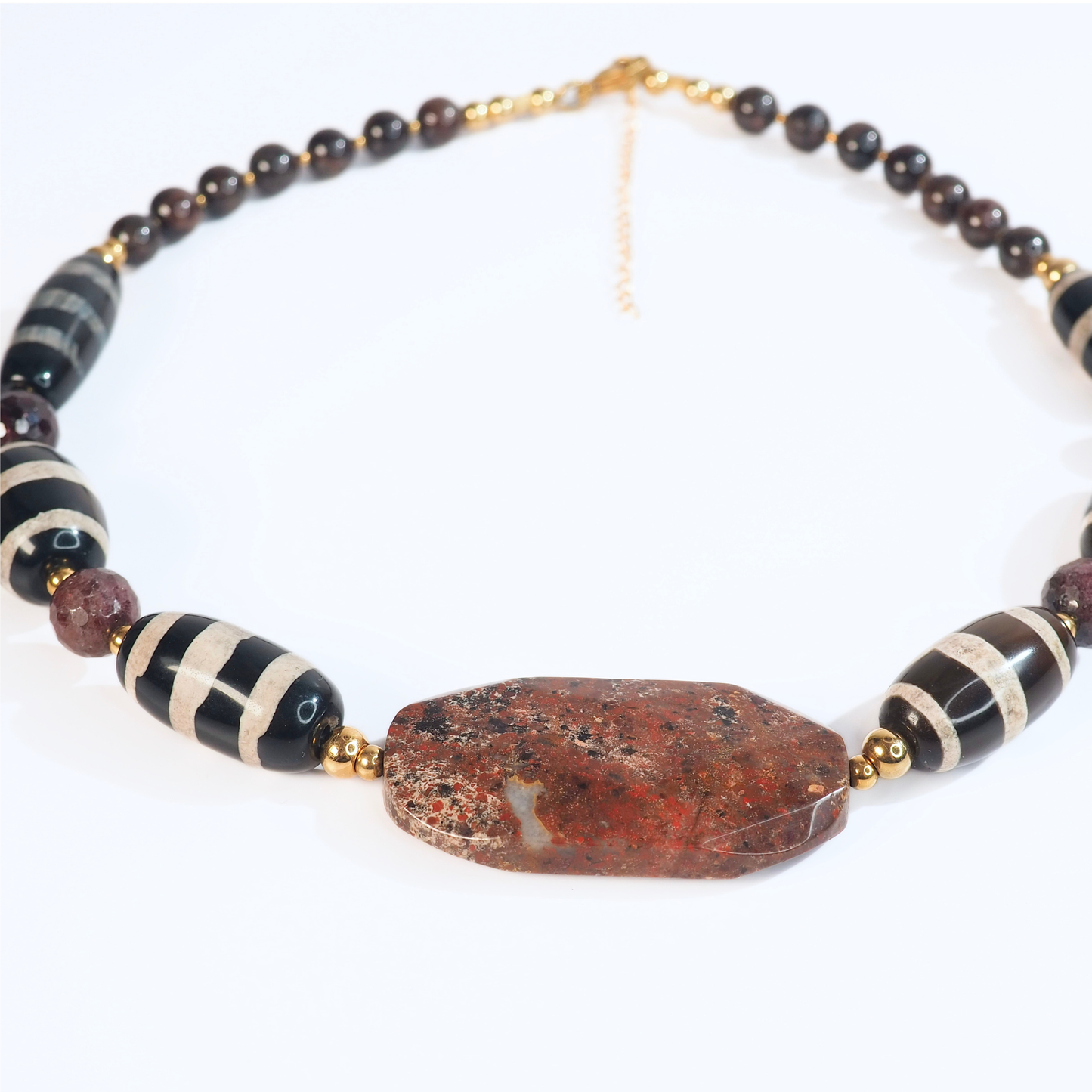 SoulJewls “Guerrera del Sol” Necklace — African Talizban, Jasper & Garnet Beads