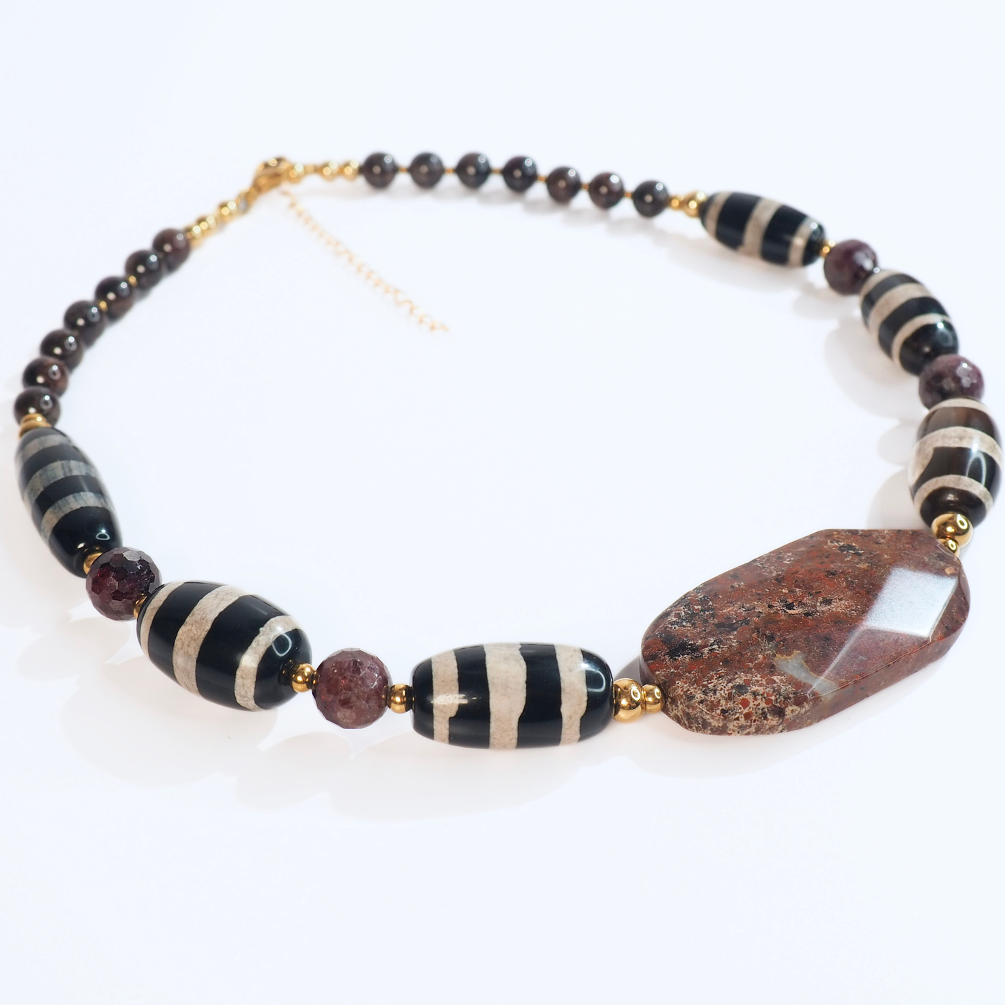 SoulJewls “Guerrera del Sol” Necklace — African Talizban, Jasper & Garnet Beads