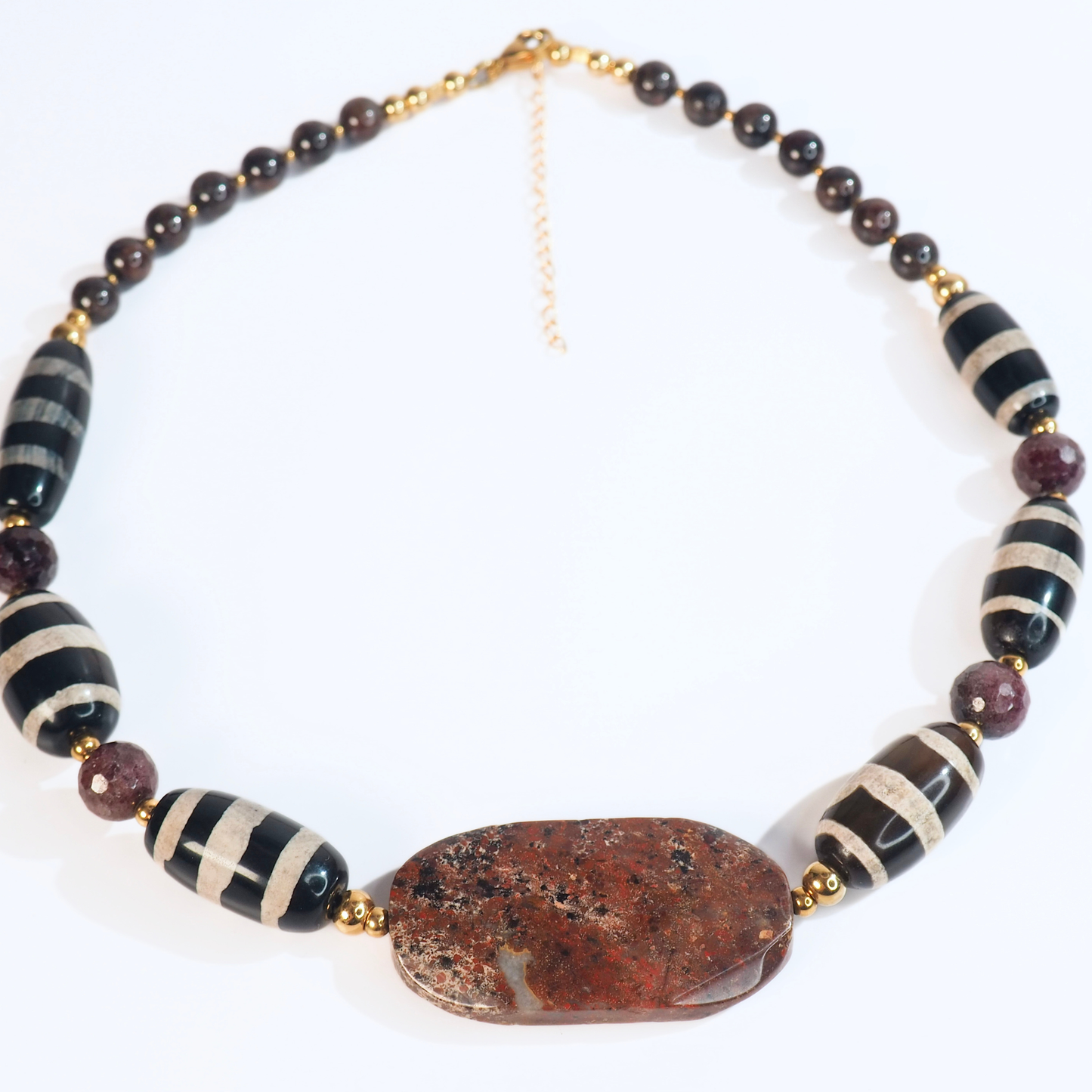 SoulJewls “Guerrera del Sol” Necklace — African Talizban, Jasper & Garnet Beads