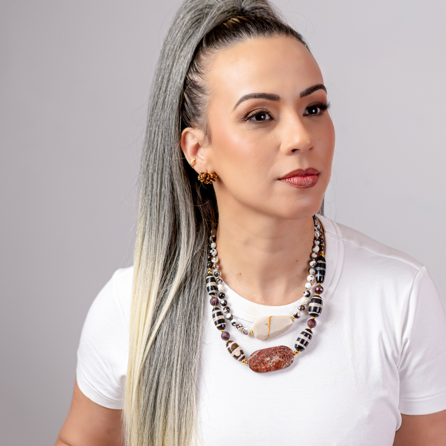 SoulJewls “Tranquilidad Dorada” Necklace — Botswana & Cream Agate