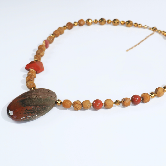 SoulJewls “Raíces de Fuego” Necklace — Red Jasper, Wood Jasper & Carnelian