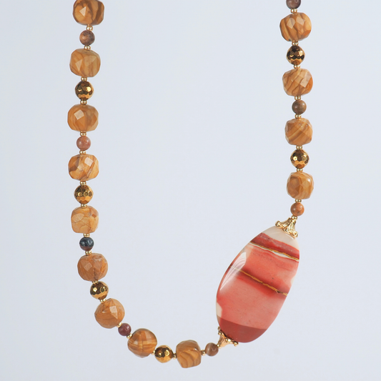 SoulJewls “Tierra Serena” Necklace — Red Banded Onyx & Wood Jasper