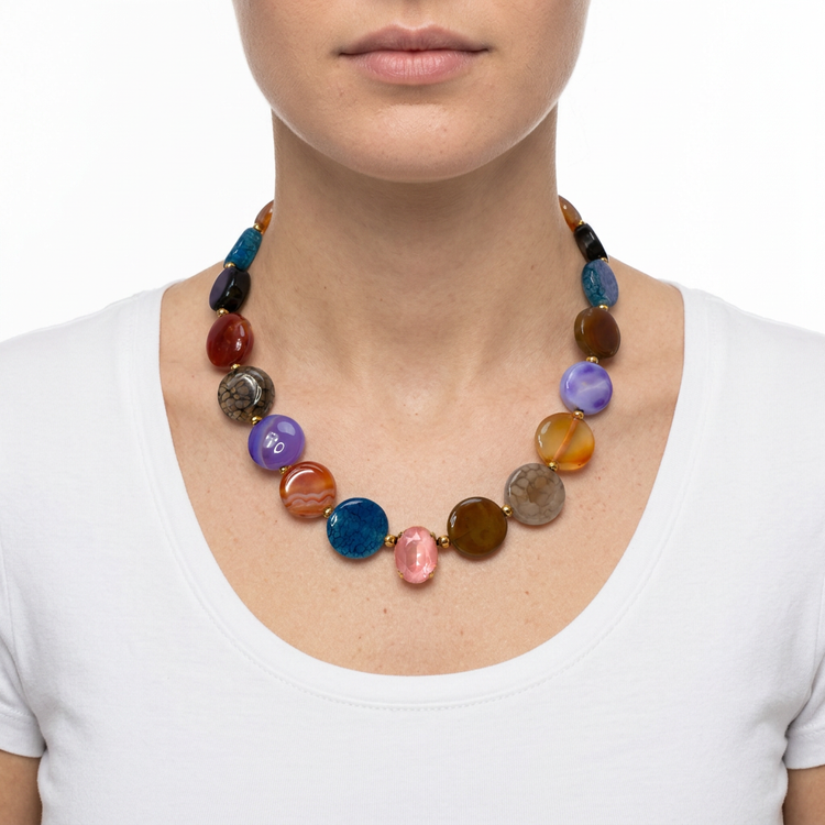 Souljewls necklace modeled against a white background